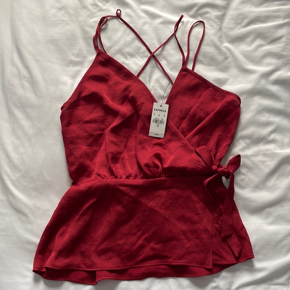 EXPRESS Red Faux Wrap Silky Spaghetti Strap Top Size XS